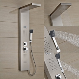 Auralum® Elegant Edelstahl Duschpaneel Thermostat mit Massagejets & Wasserfall mit LCD Display Wassertemperatur Anzeigen ink. Handbrause -