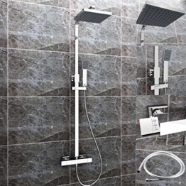 Duschset Chrom quadratisch Duschsystem Duscharmatur Überkopfbrause Regendusche Handbrause Regenbrause mit Duschpaneel mit Brausethermostat -