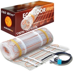 ECOFLOOR® Fußbodenheizung elektrisch 160 Watt/m² Größe wählbar 1- 12m² Fußboden-Heizmatte Twin (1 m² = 2m Länge) - 1