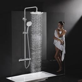 Rainsworth 10 Inch Regendusche Duschsystem, Hochdruck Duschkopf, Thermostat Duscharmatur mit Höhenverstellbarer Duschstange - 1