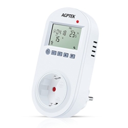 Steckerthermostat programmierbar mit Zeitschaltuhr und digitalem LCD Display für Infrarotheizung, Klimageräte, Heiz- und Kühlgerät, von AGPTEK - 1