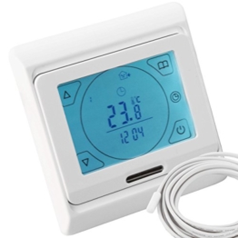 VILSTEIN© Digital Thermostat Temperatur-Regler Raumthermostat für Elektrische Fußbodenheizung Heizsysteme Touchscreen Beleuchtung Programmierbar mit Temperaturfühler Bodenfühler Unterputz weiß 16A -